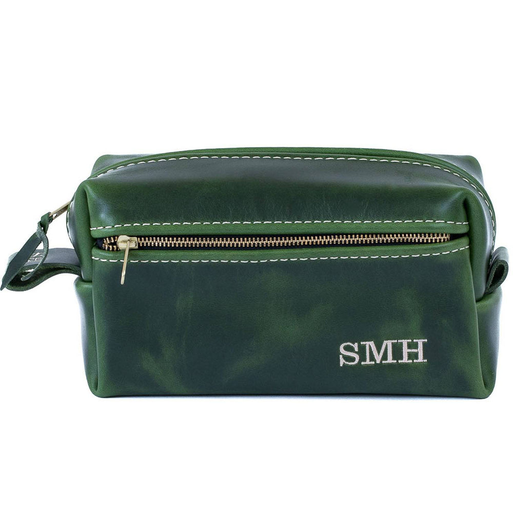 [color:Emerald Green] Double Zipper Toiletry Bag - Lifetime Leather Co
